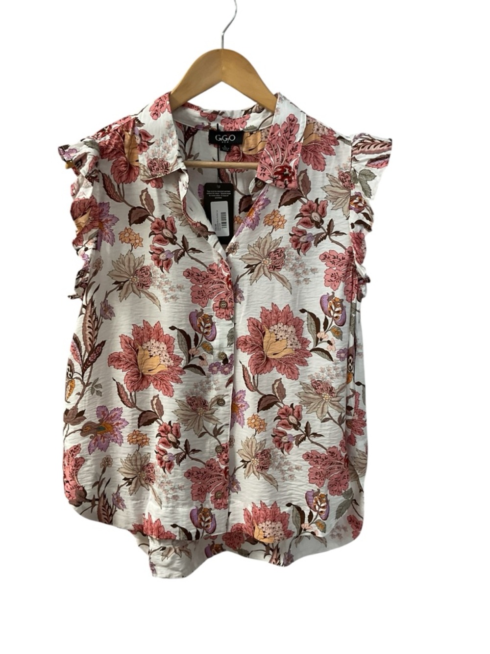 Floral Ruffle Sleeve Button Front Top